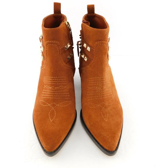 New VALENTINO Rockstud Brown Suede Western Bootie 37 - Picture 3 of 11
